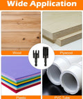 Pro Wood Plug Cutter Set For Woodworking Pros shown with wood, plywood, plastic, and PVC tube for wide application