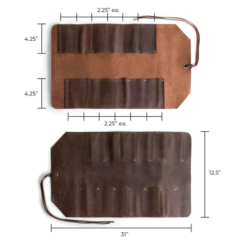 Open Leather Tool Roll Up 12 Slot Heavy Duty Tool Organizer Bag Portable Roll Up Pouch For Travel And On The Job Site measuring dimensions
