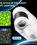 Pocket Sized Digital Microscope With 1000X Magnification And Built In LED Light For Close Up Viewing Of Tiny Subjects Like Fabric Weave Leaves And Electronics In A Compact Grab And Go Gadget, white plastic