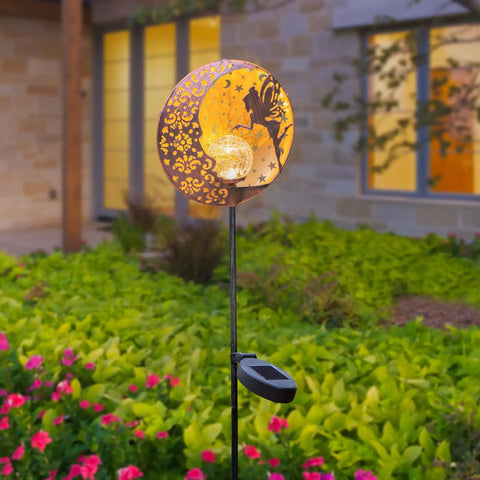 Solar Fairy Garden Lights Moon Star Glass Globe Pathway Stakes Waterproof Outdoor Decor for Patio Yard and Lawn Solar Powered Night Lighting Chill Vibes Ambient Glow for Backyard Ambiance