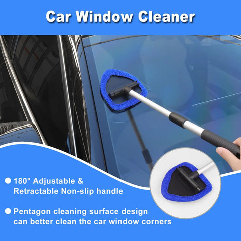 All In One Pro Grade 15Pcs Car Interior Cleaning Kit With Windshield Cleaner Tool featuring adjustable handle in use
