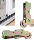 Heavy Duty Two Pack Sliding Patio Door Rollers 1-1/4 Inch Steel Ball Wheels Tandem Roller Kit shown with installation tool