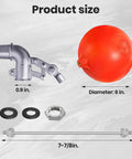 Heavy Duty Stainless Steel Float Valve For Water Tanks With Six Inch Float Ball And Three Quarter Inch Inlet Automatic Water Level Control For Commercial Agricultural And Industrial Use Rust Resistant 304 Grade, 6 in ball
