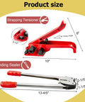 Heavy Duty Full Set Pallet Strapping Kit With Poly Strap Tensioner And Band Sealer, product sizes shown.