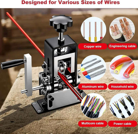 Manual Wire Stripping Machine For Copper Wire 0.06 To 1 Inch Gauge, Drill Powered Hand Crank Tool with wire illustrations