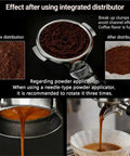 Before and after using Rotary Coffee Cloth Wdt Tool, showing ground consistency and espresso extraction.
