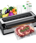 Heavy Duty Vacuum Sealer Machine With 95KPa Suction Full Auto Food Sealer Double Heat Seal System, meat and vegetables displayed