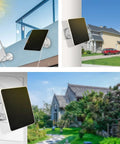 6W Solar Panel For Outdoor Security Cameras With Micro USB Port mounted on house exteriors in various settings