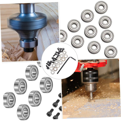 Replacement Bearings Kit For Router Bits With Top Mounted Bearing Guide showing components, installation, and usage