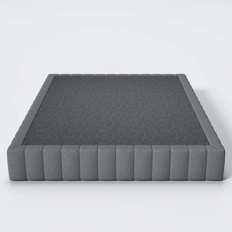 Queen Box Spring With Upholstered Fabric Cover High Profile Heavy Duty Metal Frame Foam Padded Edges Quick Setup Non Scratch Feet For Queen Mattress Foundation Built Tough Game Changer For Bedroom Upgrade Solid Support All Week Long, gray upholstered bed base.