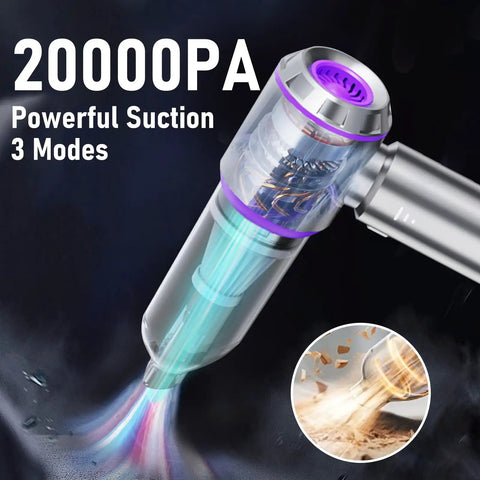 Cordless Handheld Car Vacuum With 20000Pa Max Suction, 4 In 1 Air Duster Blower Pump illustration with debris removal