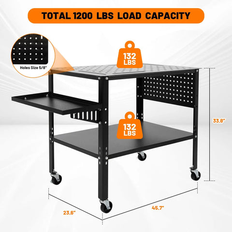 Heavy Duty Welding Table 36x24 Inch Portable Carbon Steel Workbench With 1200 Lb Load Capacity Locking Casters And Wheels For Garage Shop Or Home Built Tough Weld Table Cart Kit For Easy Mobility