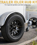 Sweet Heavy Duty 2 Pack Boat Trailer Idler Hub Kit 3500 Lbs showing black idler hub on tire, designed for tapered axles.