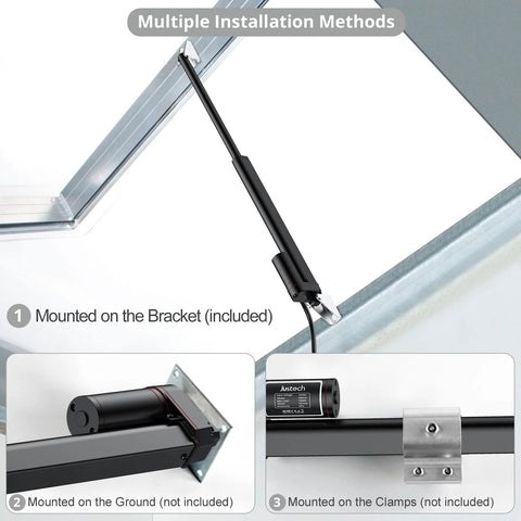 Justech 12V heavy-duty linear actuator with bracket, black body, 12-inch (300mm) travel