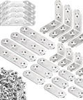 24 Pcs Corner And Flat Bracket Set Stainless Steel L Brackets For Wood Repair With Screws Rust Resistant Mending Plates