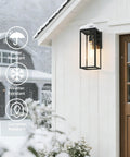 Outdoor Wall Sconce Lights 15 Inch Exterior Lantern With Clear Glass In Black for porch in snowy weather, side view