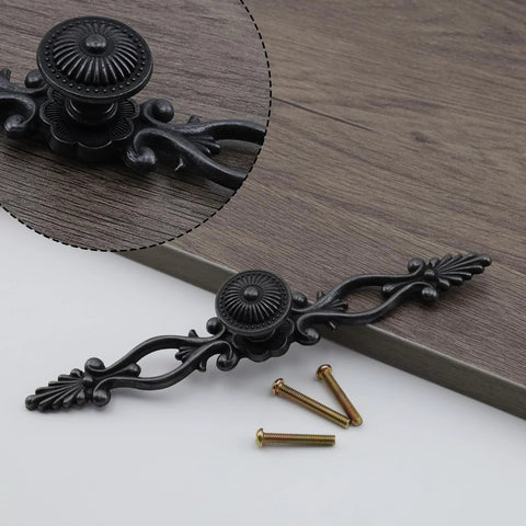 Antique Black Cabinet Pulls 2 Pack Classic Vintage Dresser Drawer Handles Six Point Nine Seven Inch Length 128mm Center To Center