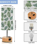 Palm Leaves Watercolor Bedside Table Lamp With 3-Way Dimming And Touch Control, Built-In Charging Station For Bedroom Or Office