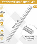 Heavy Duty Fully Threaded Rods M10 X 8 Inch 304 Stainless Steel Studs with fine thread displayed for size reference.