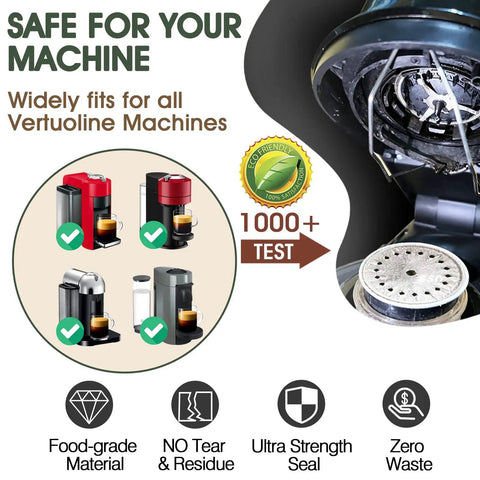 Aluminum Foil Lids For Reusable Nespresso Vertuoline Pods, Sticker Seals For A Quick No Fuss Seal That Fits All Pod Sizes, infographic