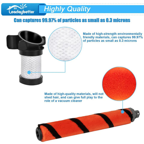 Duoclean Vacuum Filter Replacement for Shark Ion Flex Duo Clean Series and Rocket, showing filters and brush roll details