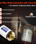 Marine Outboard Fuel Filter Water Separator With Clear Bowl Assembly 10 Micron for Outboard Motors, close-up view