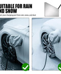 Universal Magnetic EV Charger Port Cover For Outdoor All Weather Dust Rain Snow Protection Waterproof Seal on car in rain and snow.