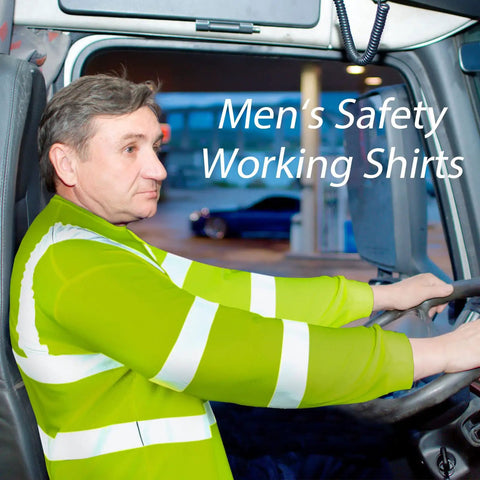 Man driving wearing Six Pack XL High Visibility Reflective Long Sleeve Safety Shirt In Yellow Breathable Unisex Work Gear