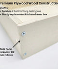 Hassle Free Replacement Kitchen Drawer Box Fourteen By Nineteen Inches Built Tough Plywood close-up of side panel with screws.