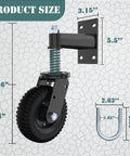Heavy Duty 6 Inch Gate Wheels 2 Pack With Spring Loaded Shock Absorption Runs Wild On Smooth Tracks Over Grass And Gravel Kills Gate Dragging Dead size diagram showing 6 inch wheel dimensions and mounting details.