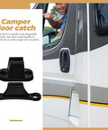Slick Nylon Trailer Latch Kit For Rv Camper With T-Shaped Hook, Secure Door Catch Retainer, Durable Vinyl Caravan Holders. Black door catch on RV.