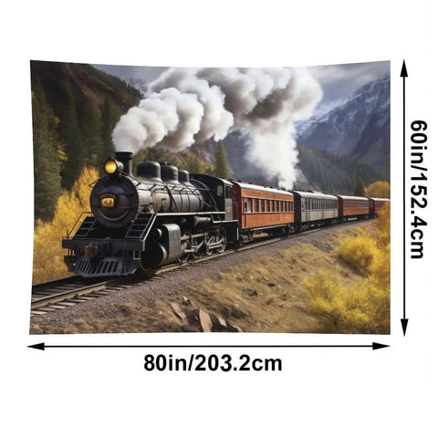 Steam Locomotive Train Wall Tapestry Poster Ultra Soft Polyester Backdrop For Bedroom Cozy Vibes Vintage Style Wall Hanging