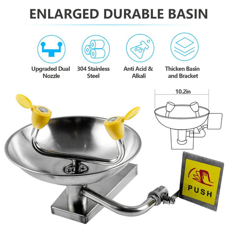 Wall Mounted Eye Wash Station OSHA Approved ANSI Z358 2014 Compliant 304 Stainless Steel Eyewash Station With Enlarged Basin