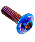High Performance Grade Five Titanium Torx Bolts And Dished Head Screws In Bold Burnt Blue Finish M5 And M6 Sizes With M6 By 20 Millimeter Spec For Street Legal Builds, close-up of burnt blue M6x20mm titanium bolt.