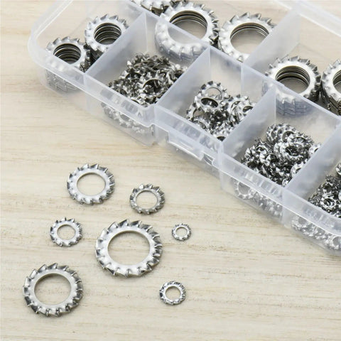External Multi Tooth Star Lock Washers Set Seven Sizes M3 M4 M5 M6 M8 M10 M12 Three Pack Of 160 Pcs Each For Total Of 480 Pcs