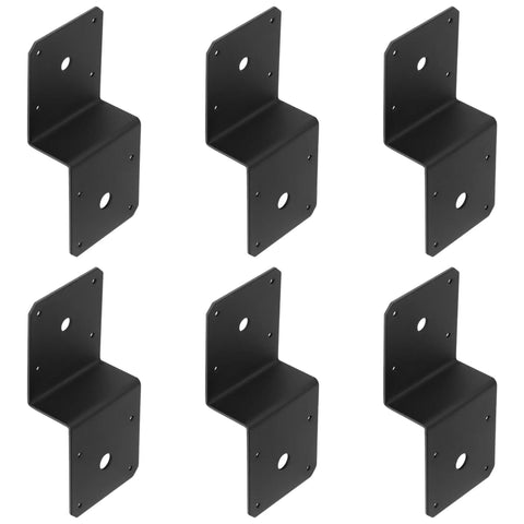 Six Pack Black Z Tie Plates for Post to Beam Deck Joists, Heavy Duty 13 Gauge Carbon Steel, Fits 2x4 Cross Beams and 4x4 Posts