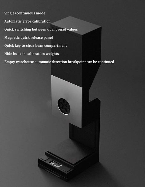 Commercial Coffee Bean Batch Dispenser And Boss Level Weighing Scale For Specialty Cafes, aluminum body with digital display.