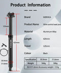 Image showing product details of 125mm dropper seat post for mountain bike, 30.9mm/31.6mm aluminum body, internal cable kit.