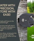 100 Ft Retractable Hose Reel With Wall Mount, Auto Rewind, Slow Rewind Tech, mounted on stone wall, charcoal finish