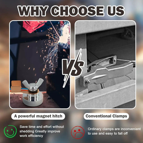 Hot Shot Magnetic Welding Ground Clamp Gets You Set Fast On Any Metal Surface For Serious Speed And A Rock Solid Grip That Keeps Your Workflow Smooth No Hassle 2026 Upgrade comparison image showing magnet hitch vs conventional clamp.