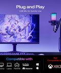 USB Gaming Microphone With Noise Cancellation One Click Mute Gain Control Real Time Monitoring Boom Arm Slick On Desk