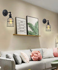 Industrial Edison Style Wire Cage Wall Sconce With Black Finish On Off Rotary Switch And E26 Socket 1 Light Vintage Rustic Lighting in living room