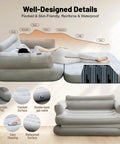 Full Size Inflatable Sofa Bed With Air Pump Easy Inflate Couch For Living Room Or Dorm, showing durability and setup details.