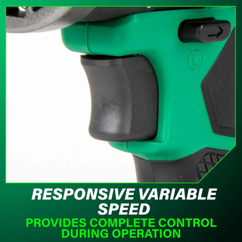 Close-up of trigger and grip on 36V Cordless Brushless Hammer Drill Kit With Half Inch Chuck, Beast Power For Tough Jobs, 2,200 RPM.