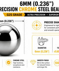 100 Pack 6mm Chrome Steel Bearing Balls Grade 25 Precision Rounds For Bicycles Casters Drawer Hardware And Machinery AISI 52100 Chromium Steel With Tight Tolerances And Smooth Finish For Long Lasting Performance, 6mm ball