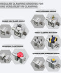Slick Tabletop Mini Vise Legit Heavy Duty Bench Clamp For Jewelry Crafting Electronics Repair And Gunpla Assembly showing various clamping grooves.
