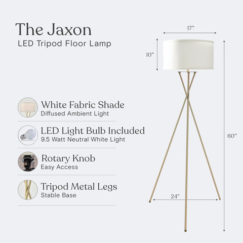 LED Floor Lamp With Gold Tripod Base And Drum Shade, Tall Contemporary Standing Lamp For Living Rooms And Offices, Modern Industrial Style Lit Glow For Bedroom Reading And Home Decor