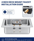 Lead-Free 4 Inch Deck Mount Commercial Kitchen Sink Faucet 8" Swivel Spout installation guide showing sink mounting details.