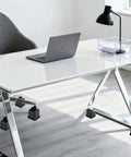 Modern office desk elevated by 4 Inch Bed Risers Heavy Duty Furniture Elevation Set Of 4 Elevates Beds Tables Couches With Anti Slip Pads For Caster Wheels Or Posts Up To 6000 Lbs Black.