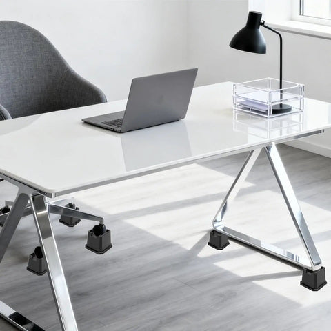Modern office desk elevated by 4 Inch Bed Risers Heavy Duty Furniture Elevation Set Of 4 Elevates Beds Tables Couches With Anti Slip Pads For Caster Wheels Or Posts Up To 6000 Lbs Black.